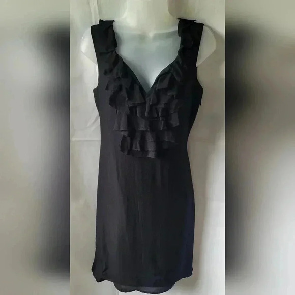 Banana Republic ruffled front silk dress, sleeveless, black, size 6 - Picture 1 of 9